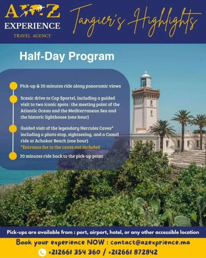 Programme « Tangier’s Highlights » : Cap Spartel, grottes d’Hercule, plage d’Achakar